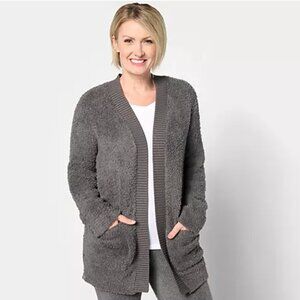 Barefoot Dreams CozyChic Ribbed Knit Trim Cardigan Gray XL